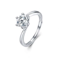 Classic silver adjustable ring featuring a six-prong round-cut zircon stone setting - J0326-Classic Twist Six-Prong