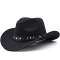 Cappello da cowboy classico in feltro nero con fascia in pelle marrone e borchie metalliche - M (56-58 cm) Regolabile / Nero
