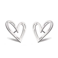 Pair of silver hollow heart-shaped stud earrings crafted from 304 stainless steel - Heart Stud Earrings / Steel