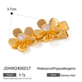 Golden double floral hair clip in stainless steel with sparkling crystal centers - Double Flower Style (JDHW2406017)