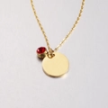 Polished gold round pendant necklace with red crystal charm in minimalist style - 7# Birthstone