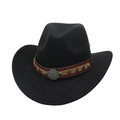 Classic black felt cowboy hat featuring vintage metal star and floral badge band - Black