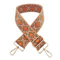 5cm bunter Jacquard-Schultergurt mit orangefarbenem Ethno-Muster und goldenen Metallhaken - Goldschnalle / Khaki Basis Pfauengrün-Orangefarbenes Blumenmuster