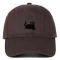 Casquette en coton marron foncé avec broderie chat noir et détails yeux jaunes - Réglable / Café