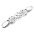 Silver hollow filigree cardigan clip with white rhinestones on a white background - Silver with Diamonds Large