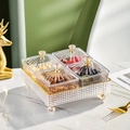 Four-grid transparent candy tray with gold handles and a metallic trim base - Square Set White