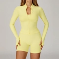 Ensemble de fitness jaune clair sans couture avec haut zippé et short taille haute - S / Jacket + Shorts - Goose Yellow