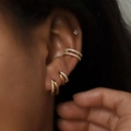 Set of 4 gold-plated C-shaped earrings and zircon stud ear cuffs on the ear - Gold Rhinestone Ear Cuff Group (6239001HB)
