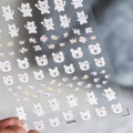 Pro thin adhesive nail art stickers with white cartoon bears and small floral motifs KX099 - KX099-Flat Style