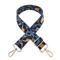 Close-up of leopard jacquard wide shoulder strap with adjustable light gold metal hooks - Silver Clasp / Aqua