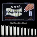 Tabella taglie dettagliata per unghie stiletto extra lunghe con 10 diverse misure - Forma a Tubo Naturale 400 pezzi