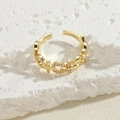 Adjustable golden link ring with geometric circle motif and shimmering cubic zirconia stones - OT Buckle Chain Style / 14K Gold