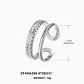 Anillo ajustable de acero inoxidable con diseño de doble capa y espiga de trigo - Talla 7 (Ajustable) / Anillo de Trigo Color Acero