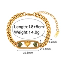 18K vergulde titanium stalen kettingarmband met hartvormige hanger en groene zirkoon - Drievoudig Hart Hol Cubaans Armband - Goud Groen