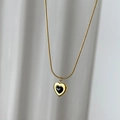 Elegant gold snake chain necklace with heart pendant and black enamel inlay accent - Black Sugar Heart (H427)