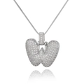 Macro shot of silver letter W balloon pendant with shimmering pavé zircon details - Letter W (DX34-W)