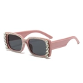 Pink oversized square sunglasses for women with luxury rhinestone crystal frame - Pink Frame Grey Lens