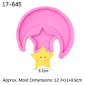 Pink silicone mold with moon and star shapes for fondant cake decorating and lollipops - 1# Star and Moon / Pink