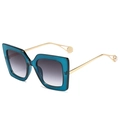 Deep green square oversized sunglasses with gold metal temples and pearl accents - Blue Frame Gradient Grey Lens