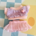 Niedliche lila Strickweste und rosa Tüllrock Outfit für 17cm Plüschpuppen Zubehör - Passend für 17cm Puppe / Lila Pullover + Rosa Chiffon-Rock