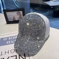 Cappellino da baseball bianco da donna con strass argentati brillanti e luccicanti - Regolabile (54-58cm) / Bianco (Strass Bianco)