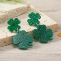 Orecchini a trifoglio verde glitterato in acrilico per la festa di San Patrizio - WEH4159 Quadrifoglio Svuotato a Doppio Strato