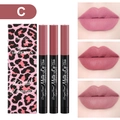 Set da 3 matite rossetto opache rosa polvere con custodia leopardata, impermeabile - Set C (3 Matite Rossetto)