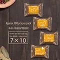 Detail of 7x10cm snowflake crisp packaging bags with English text on wooden background - Coffee Happy (4-in-1) / 7*10cm (100 Pieces/Pack)