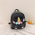 Kids black glitter unicorn backpack with colorful sequin stars and adjustable straps - Black