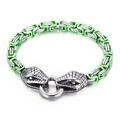 Bracciale bizantino da uomo verde e argento in acciaio inossidabile con teste di serpente - Verde (KB151144-Z)
