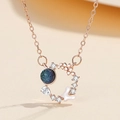 Rose gold S925 silver necklace with hexagonal pendant featuring blue sapphire and pearls - Rose Gold Color (DY794)