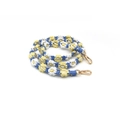 Handmade macrame flower strap in blue, yellow and white cotton cord with gold metal clasps - Blue Yellow White