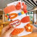 8-teiliges Set orangefarbener Plüsch-Haarspangen mit Hasen- und Karottenmotiven für Mädchen - 5 Orangefarbenes Set
