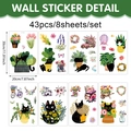 Lot de 43 stickers muraux chat noir et fleurs pour décoration créative de chambre - 43 Motifs / 8 Feuilles Ensemble (20*30cm) (UV24Y11296T_T)