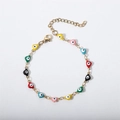 Bracelet en acier inoxydable plaqué or 18K avec breloques cœur mauvais œil - Coloré