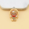 Resin gingerbread man pendant with red bow tie and green buttons for DIY jewelry - Gingerbread Man with Pin