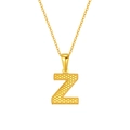 Golden titanium steel necklace featuring a textured letter Z pendant with beaded edges - Letter Z