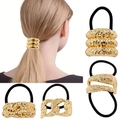 U-förmige goldene Metall-Haarringe mit Hammerschlag-Textur und elastischem Gummiband - Set 28 (Gehämmert & Geometrisch Texturiertes Set)