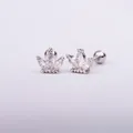 Silver crown-shaped stud earrings with marquise cubic zirconia and screw-back balls - White Gold 2# Crown / 0.8mm Thickness, 6mm Length