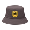 Grey foldable cotton bucket hat featuring a yellow German eagle crest emblem for unisex - M / 12# German Eagle - Gray