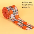 6,5 cm breites Herbstband mit Kürbis und Ahornblatt auf kariertem Hintergrund - Schwarz Weiß Karierter Kürbis Gelbe Blätter Stil / 6.5cmx5m