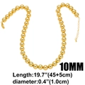 Close-up of 10mm golden beads necklace showing adjustable lobster clasp and sizing details - 10mm