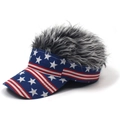 Detail of grey fluffy faux hair on a US flag pattern star and stripes baseball cap - Small Stars + Grey Hair