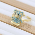 Golden bear-shaped open ring featuring vibrant blue and black round zircon beads - Sky Blue