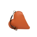 Orange heart-shaped textured leather handbag with a colorful geometric wrist strap - Orange