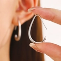 Chic silver pleated geometric teardrop earrings with a glossy metallic finish for women - Streamlined Arc Style (3863) / 24 White K