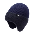 Navy blue knitted winter trapper hat for men with warm fleece lining and ear flaps - One Size / Navy Blue