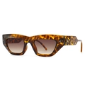 Cat-Eye-Sonnenbrille mit Schildpatt-Rahmen, braunem Farbverlauf und Metalldetails - Leopard-Rahmen Braune Verlaufsgläser