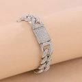 Bracciale cubano color argento scintillante con pavé di strass trasparenti - 8 pollici (20 cm) / Argento