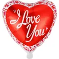 18-inch red heart-shaped aluminum foil balloon with white I Love You print and pink hearts - Valentine's Heart Design 2